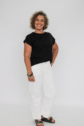 Round Neck Folded Short Sleeve