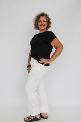 Round Neck Folded Short Sleeve