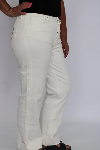 Vervet High Rise White Slim Wide-Leg Crops - Trudy's Trendy Boutique