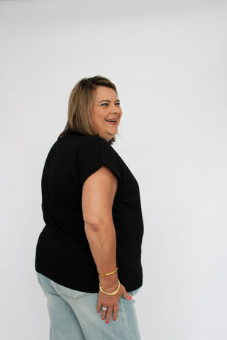 Round Neck Folded Short Sleeve/Curvy - Trudy's Trendy Boutique