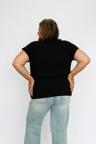 Round Neck Folded Short Sleeve/Curvy - Trudy's Trendy Boutique