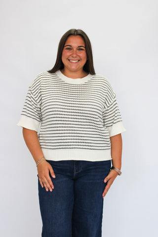 Sea Breeze Exposed Seam Striped Top - Trudy's Trendy Boutique