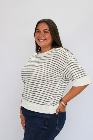Sea Breeze Exposed Seam Striped Top - Trudy's Trendy Boutique