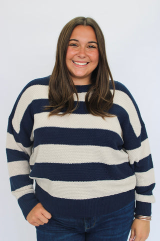High Tide Striped Slouchy Sweater/Curvy - Trudy's Trendy Boutique