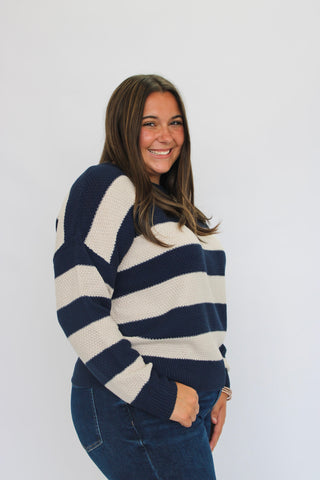 High Tide Striped Slouchy Sweater/Curvy - Trudy's Trendy Boutique