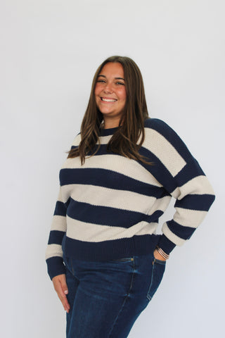 High Tide Striped Slouchy Sweater/Curvy - Trudy's Trendy Boutique