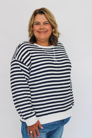 Coastal Prep Striped Pullover/Curvy - Trudy's Trendy Boutique