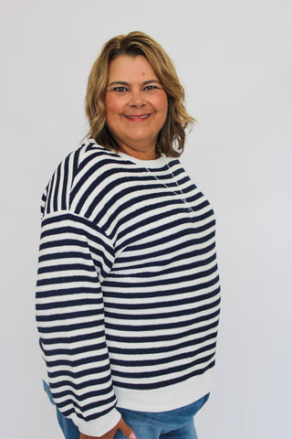 Coastal Prep Striped Pullover/Curvy - Trudy's Trendy Boutique