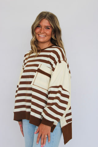 Sea Breeze Exposed Seam Striped Top - Trudy's Trendy Boutique