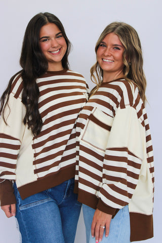 Lennox Distressed Stripe Terry Sweatshirt - Trudy's Trendy Boutique