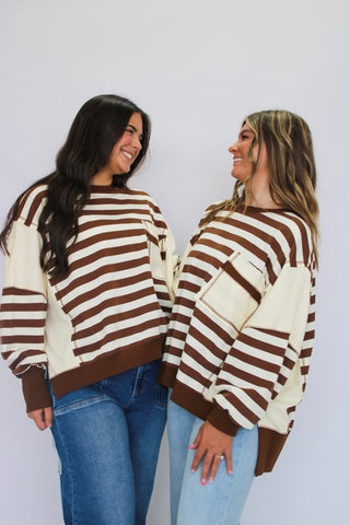 Lennox Distressed Stripe Terry Sweatshirt - Trudy's Trendy Boutique