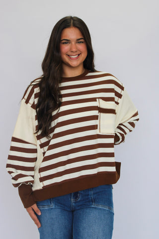 Lennox Distressed Stripe Terry Sweatshirt - Trudy's Trendy Boutique