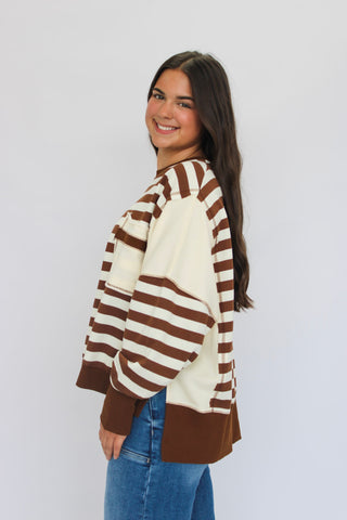 Lennox Distressed Stripe Terry Sweatshirt - Trudy's Trendy Boutique