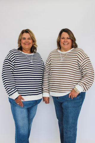 Coastal Prep Striped Pullover/Curvy - Trudy's Trendy Boutique
