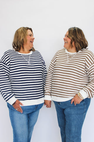Coastal Prep Striped Pullover/Curvy - Trudy's Trendy Boutique