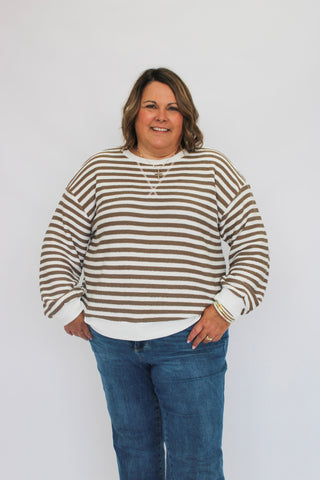 Coastal Prep Striped Pullover/Curvy - Trudy's Trendy Boutique
