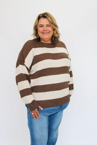 High Tide Striped Slouchy Sweater/Curvy - Trudy's Trendy Boutique