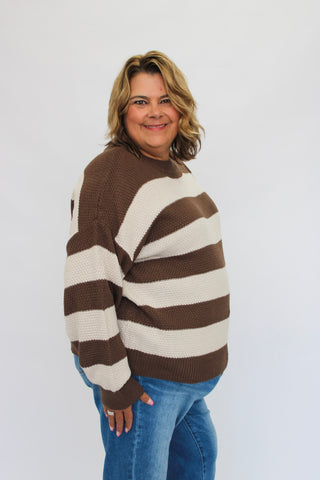 High Tide Striped Slouchy Sweater/Curvy - Trudy's Trendy Boutique