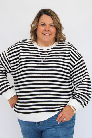 Coastal Prep Striped Pullover/Curvy - Trudy's Trendy Boutique
