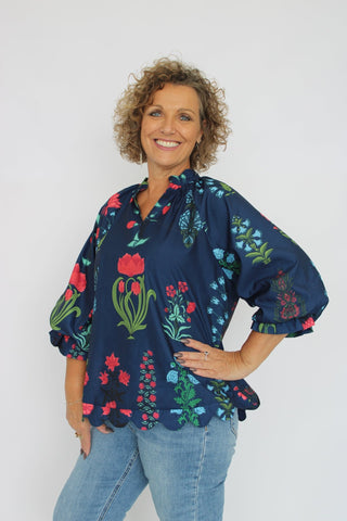 Midnight Gathered Sleeve Top - Trudy's Trendy Boutique