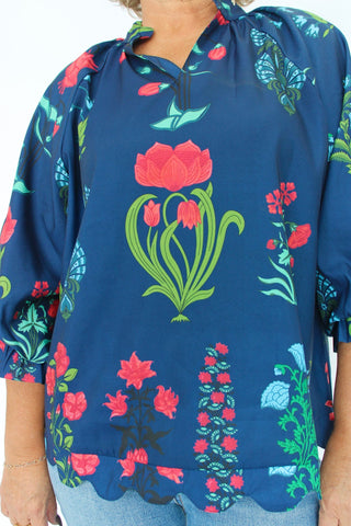 Midnight Gathered Sleeve Top - Trudy's Trendy Boutique