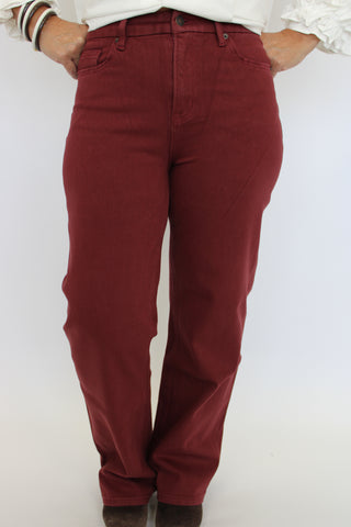 Mica HR Burgundy Wide Leg Jeans