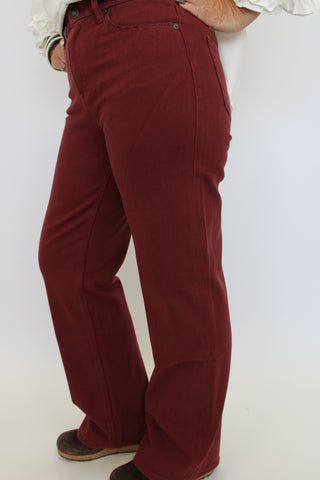 Mica HR Burgundy Wide Leg Jeans