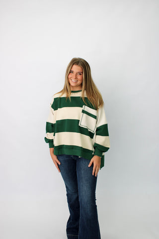 Lennox Distressed Stripe Terry Sweatshirt - Trudy's Trendy Boutique