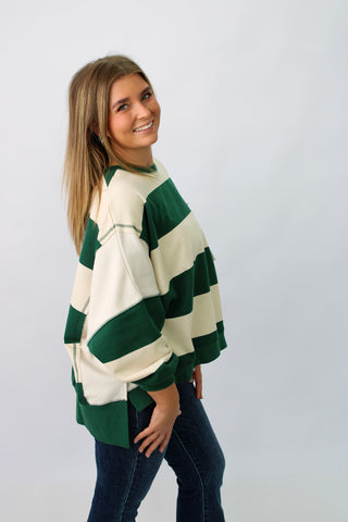 Lennox Distressed Stripe Terry Sweatshirt - Trudy's Trendy Boutique