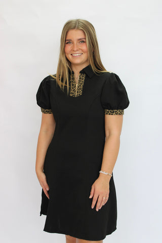 Waverly Leopard-Trim Zip Dress - Trudy's Trendy Boutique