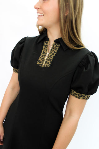 Waverly Leopard-Trim Zip Dress - Trudy's Trendy Boutique
