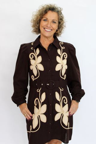 Espresso Mosiac Linen Dress - Trudy's Trendy Boutique