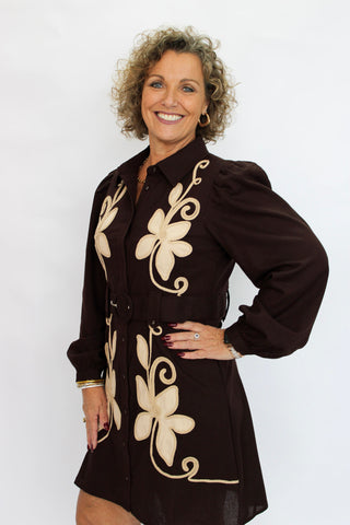 Espresso Mosiac Linen Dress - Trudy's Trendy Boutique