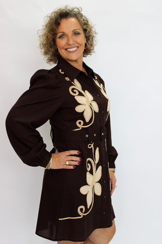 Espresso Mosiac Linen Dress - Trudy's Trendy Boutique