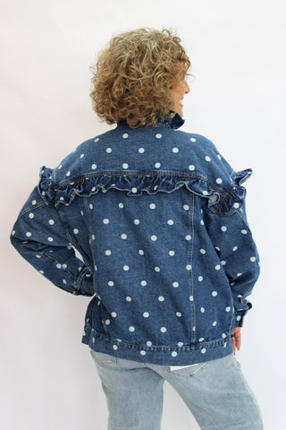 Dotty Ruffle Denim Jacket - Trudy's Trendy Boutique
