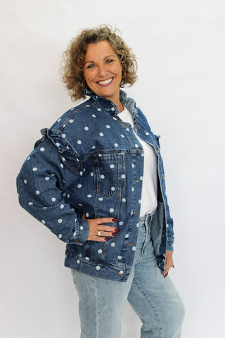 Dotty Ruffle Denim Jacket - Trudy's Trendy Boutique