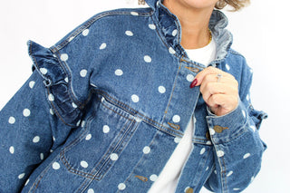 Dotty Ruffle Denim Jacket - Trudy's Trendy Boutique