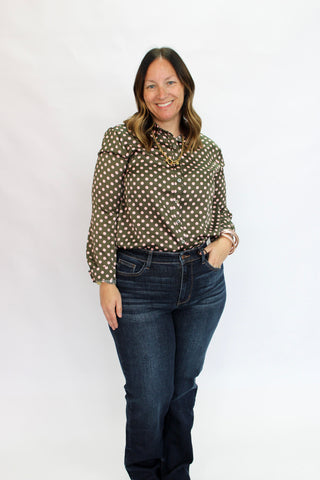 Piper Satin Dot Shirt Reg/Curvy - Trudy's Trendy Boutique