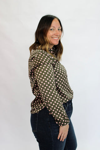 Piper Satin Dot Shirt Reg/Curvy - Trudy's Trendy Boutique