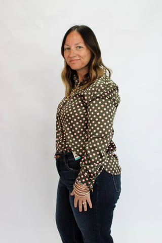 Piper Satin Dot Shirt Reg/Curvy - Trudy's Trendy Boutique
