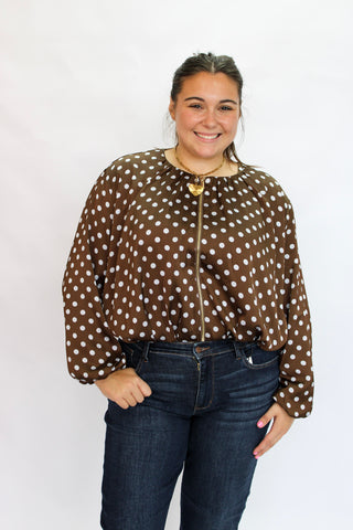 Maren Polka Dot Zip Jacket - Trudy's Trendy Boutique