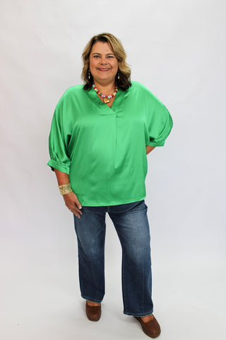 Soho Slouchy Satin Blouse/Curvy - Trudy's Trendy Boutique