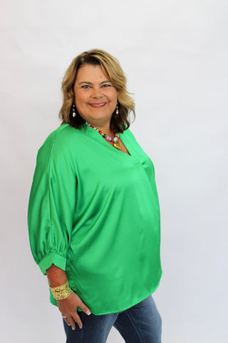 Soho Slouchy Satin Blouse/Curvy - Trudy's Trendy Boutique