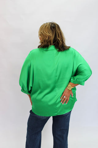 Soho Slouchy Satin Blouse/Curvy - Trudy's Trendy Boutique