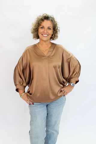 Soho Slouchy Satin Blouse - Trudy's Trendy Boutique