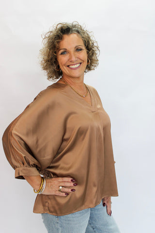 Soho Slouchy Satin Blouse - Trudy's Trendy Boutique