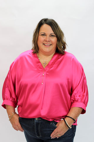 Soho Slouchy Satin Blouse/Curvy - Trudy's Trendy Boutique