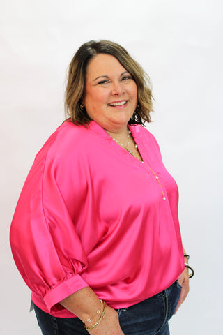 Soho Slouchy Satin Blouse/Curvy - Trudy's Trendy Boutique