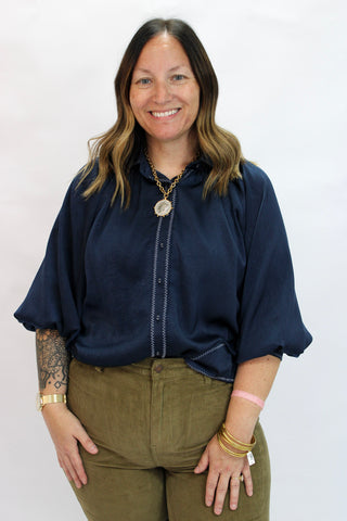 Sculpted Satin Wave Blouse - Trudy's Trendy Boutique
