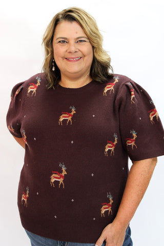 Dashing & Dancing Reindeer Puff Sleeve Sweater